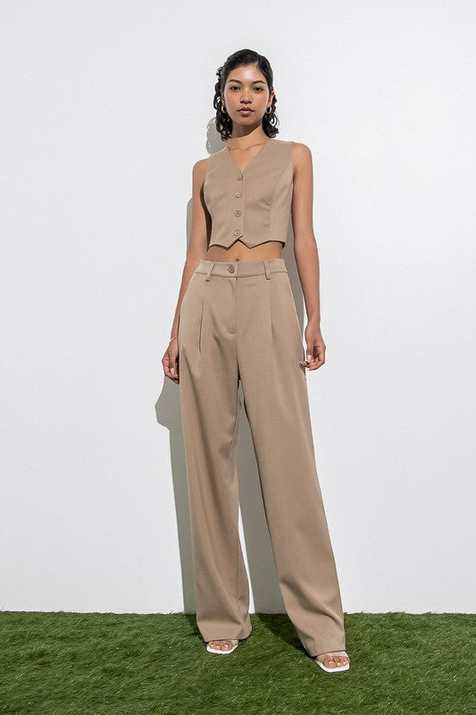 Beige high waisted outlet wide leg trousers